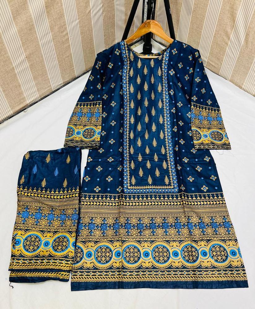 2 Piece Women's Stitched Linen Block Printed Shirt and Trouser