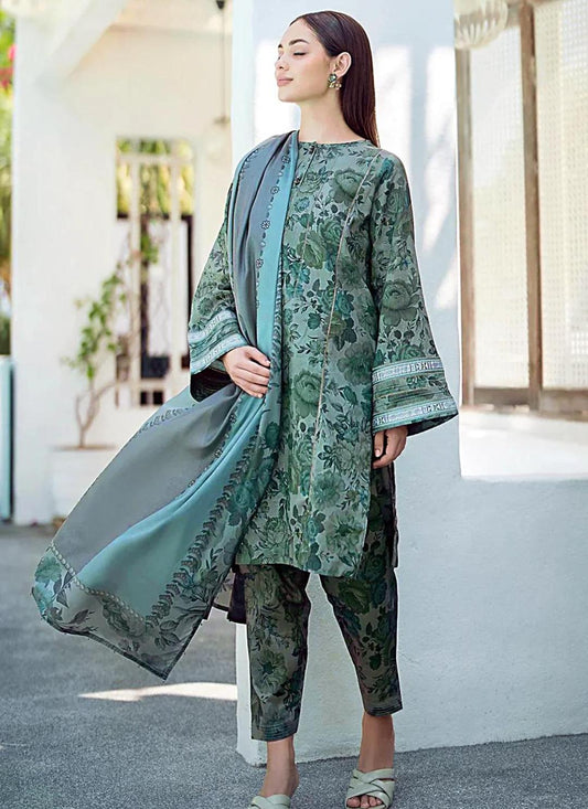 3 Piece Women's Unstitched Linen Printed Suit