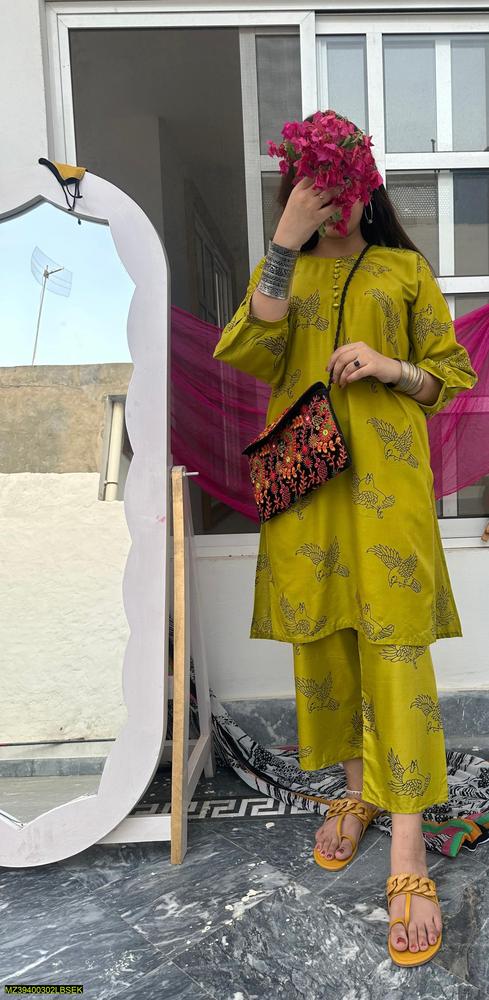 Women Stitched Linen Printed Suit