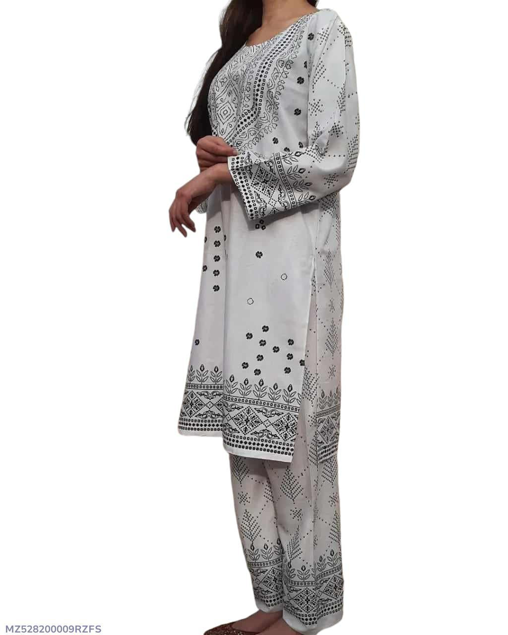 Women Stitched Linen Printed Shirt and Trouser