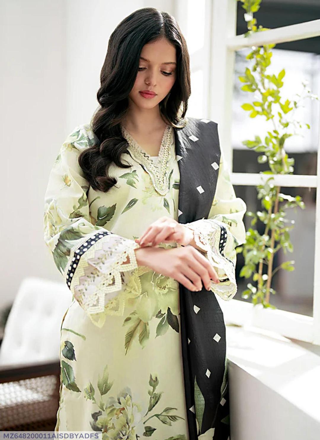 3 Piece Women's Unstitched Linen Printed Suit